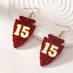 🏈✨ Kansas City Chiefs #15 Glitter Dangle Earrings ✨🏈